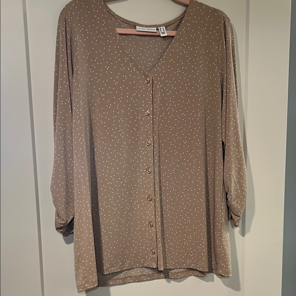 Susan Graver Brown Button-Down Blouse
